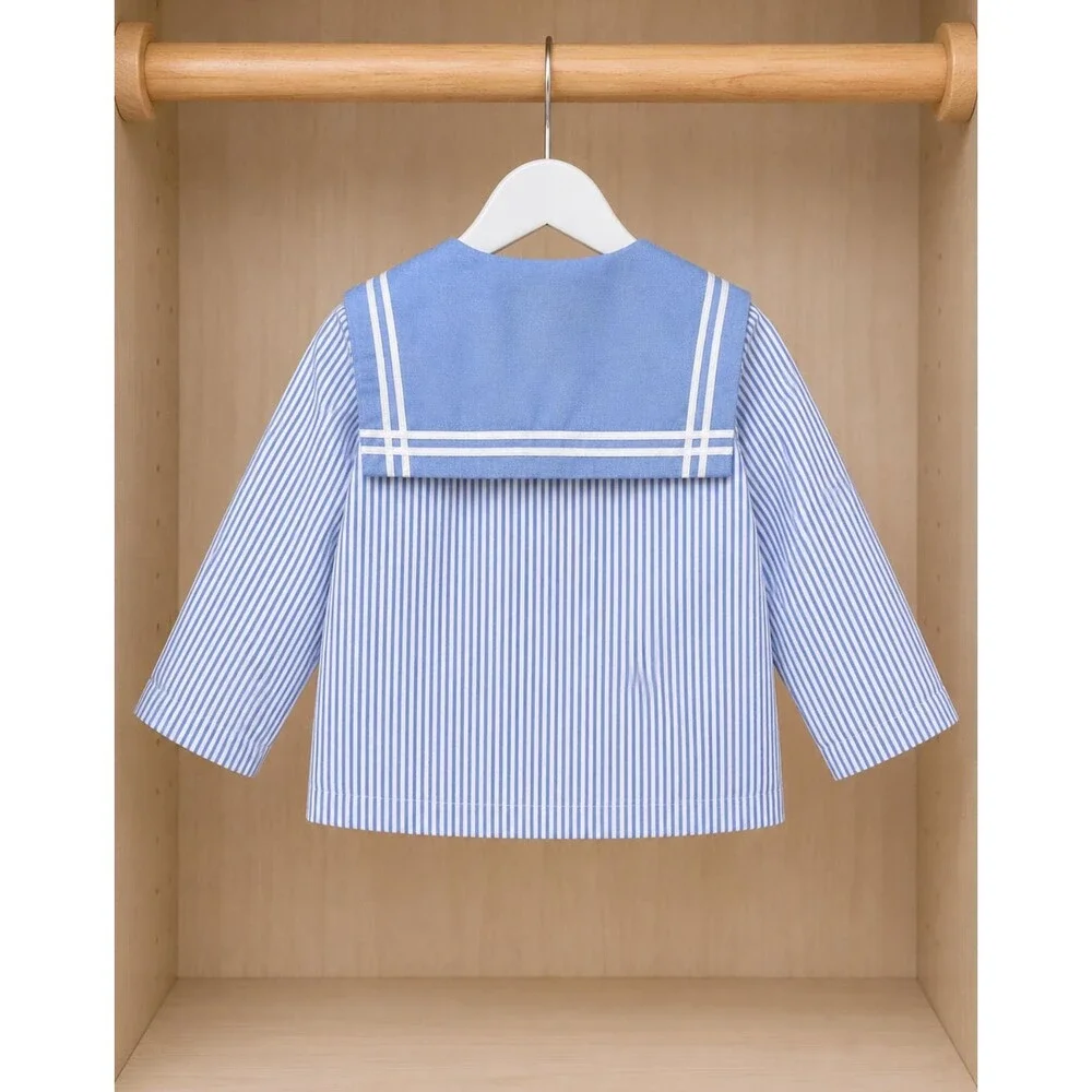 Vtg Good Lad Boys 3T Sailor Jacket Blue White Seersucker Nautical USA Outfit
